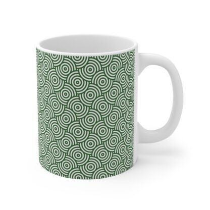 Mystic Mirage, a classic white every day mug with green geometric pattern a magnetizing collection for your home.