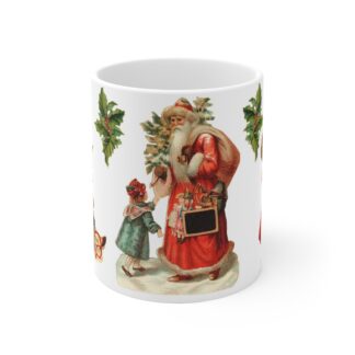 Vintage Christmas Santa & Carolers Ceramic Mug