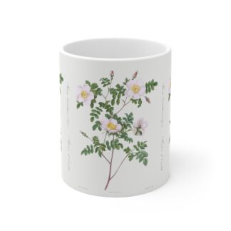 Elegant White Mug with Rosa spinosissima L."Burnet Rose" pattern