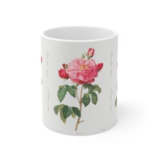 Elegant White Mug with Rosa Gallica "Damascena" pattern