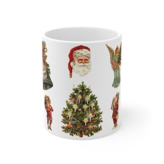 Old Style Christmas Mug — Santa, Angels & Tree Holiday Ceramic Coffee Cup