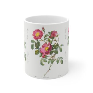 Elegant white Mug with Rosa Pimpinellifolia "Rubra" pattern